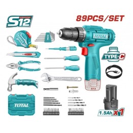 COMBO TALADRO ATORN A BATERIA 12V C/ JUEGO DE HERRAMIENTAS (89 PZS) TOTAL