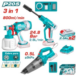 COMBO 20V PISTOLA PINTAR + LAVADORA + ASPIRADORA 2X2.0AH + ACC EDICION LIMIT.