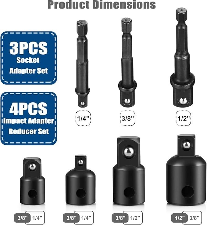 Adaptador de llaves de impacto con 7 pcs