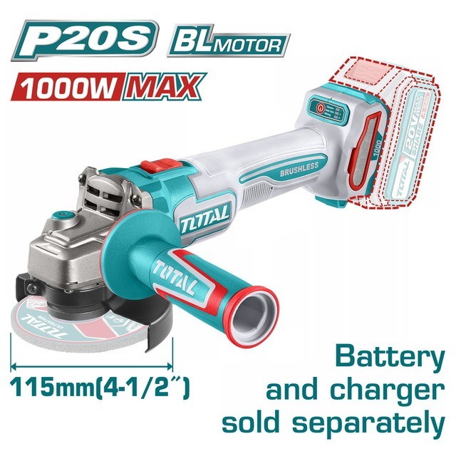 AMOLADORA A BATERÍA 20V 115MM (1000W MAX) - SIN BAT - TOTAL