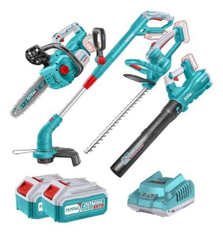 Combo  Inalámbrico Total 20v De Jardín: Motosierra 12'', Bordeadora, Cortacerco Y Soplador -