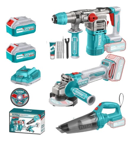 COMBO KIT Aspiradora 20v, Rotomartillo 28mm Y Amoladora 20v 2x5.0ah + Acc