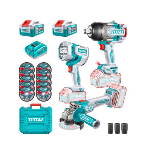 COMBO KIT Llave de Impacto 1750Nm + Amoladora 1000wMax + Linterna + Accesorios