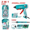 COMBO MULTIMETRO 600V + PISTOLA SILICONA 250W + CAUTIN 120W + ACC INDUSTRIAL -